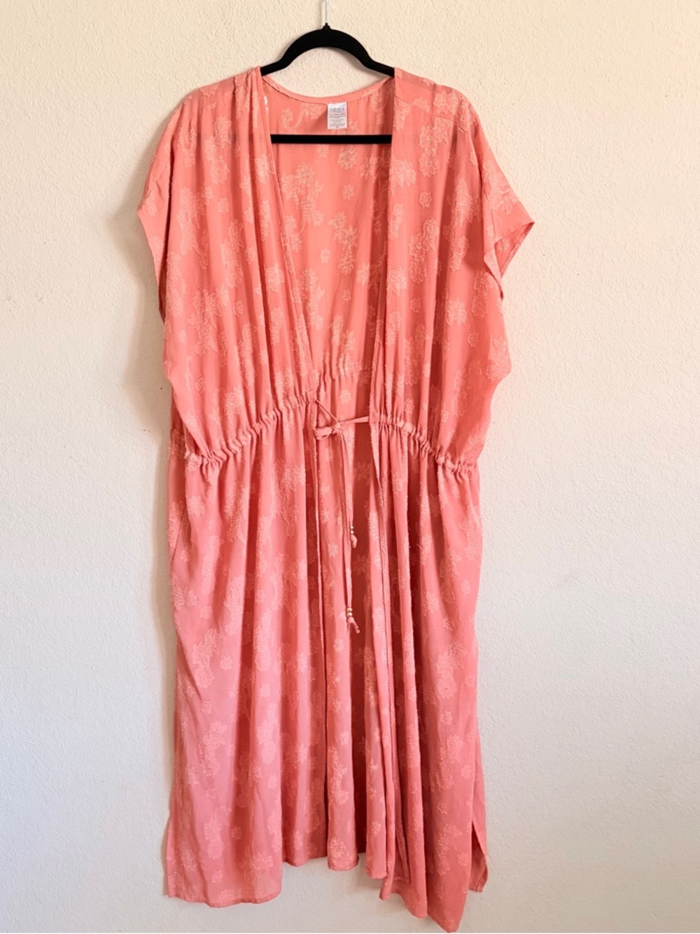 Time and Tru woman’s Flowy Coral Maxi Dress Cover-Up size 1X summer beach front